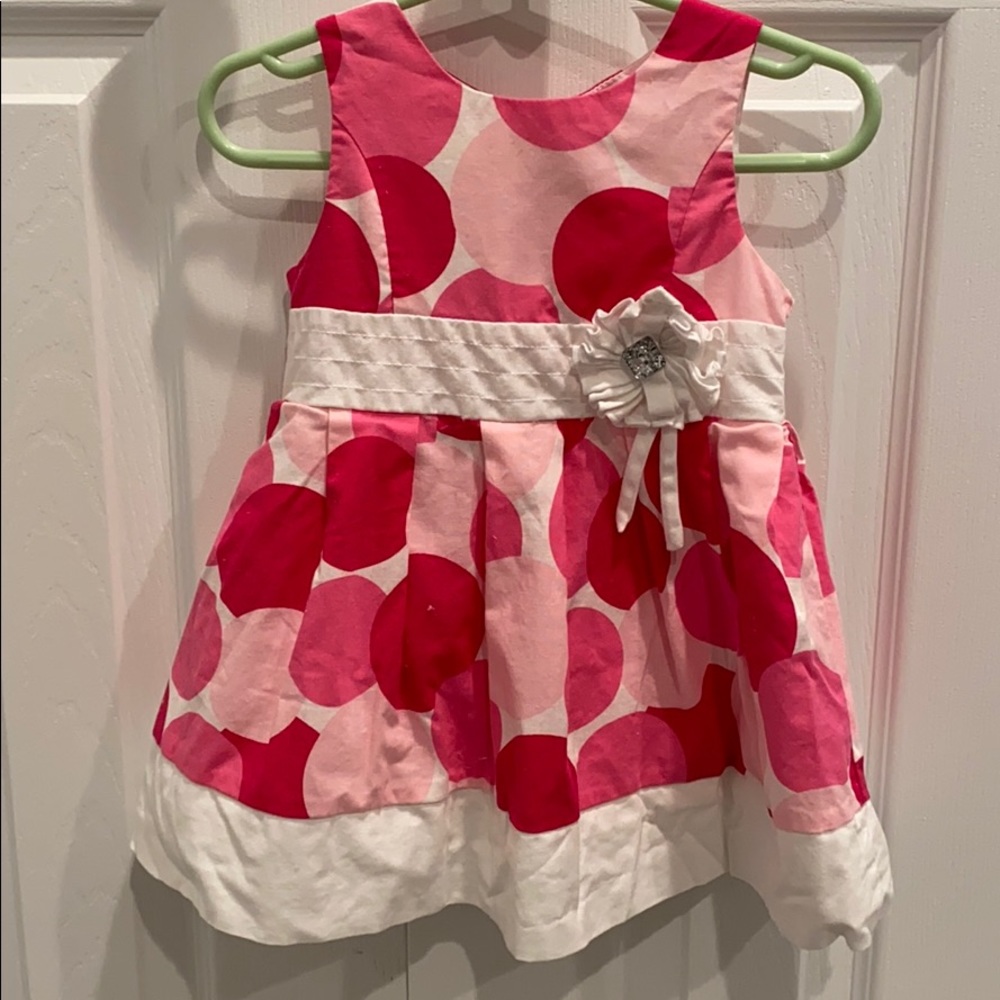 Pink/White Circle Dress w/ Rhinestone Rosette -18M